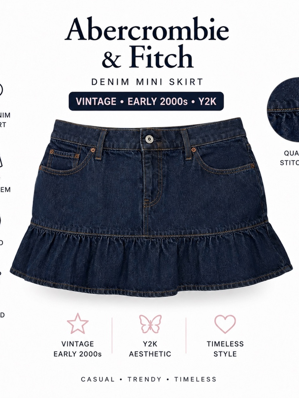 Vintage Early 2000s / Y2K Abercrombie & Fitch Ruffle Denim Micro Mini Skirt